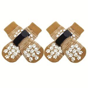4pcs Non-Slip Dog Socks with Adjustable Elastic Straps & Paw Protectors